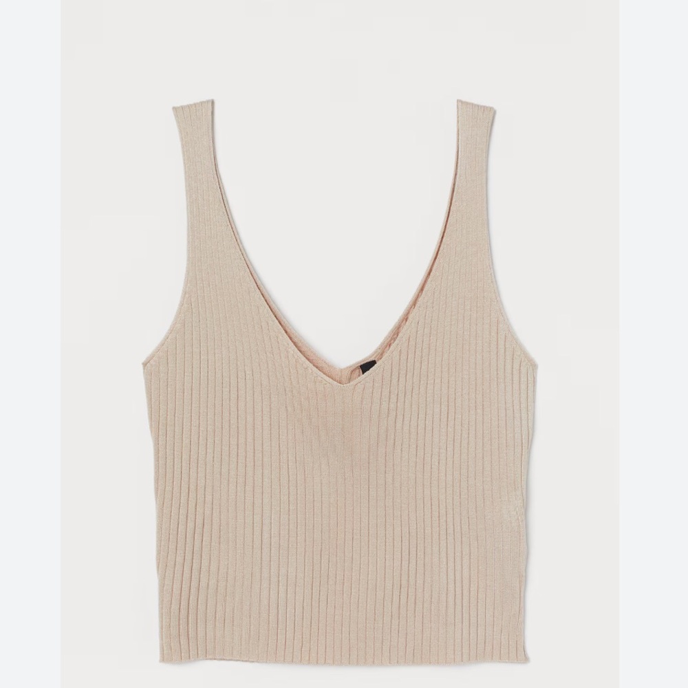 Tan Sleeveless Ribbed Tank Top